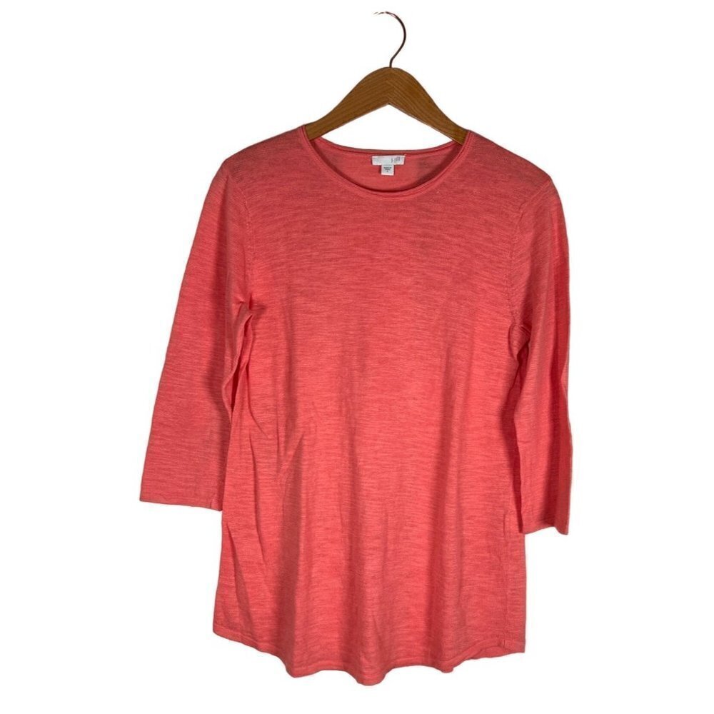 J Jill Womens Size S Coral Pullover Tee Shirt Top Linen‎ Cotton Blend 3/4 Sleeve